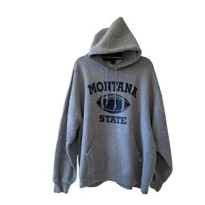 Russell Athletic Gray Hoodie with Navy Montana State Print